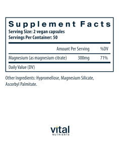 Citrato de Magnesio Vital Nutrients 150mg 100 Cápsulas Veganas 2