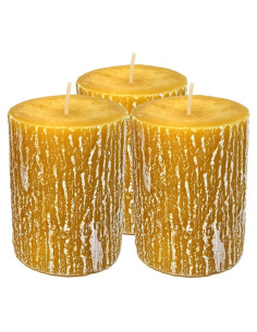 Velas de Pilar Hyoola Timberline Amarillas - Paquete de 3 - 65mm x 90mm