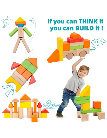 Juego de Bloques de Madera Timfuis - 80 Piezas Educativas