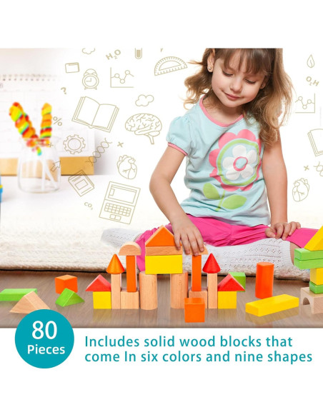 Juego de Bloques de Madera Timfuis - 80 Piezas Educativas