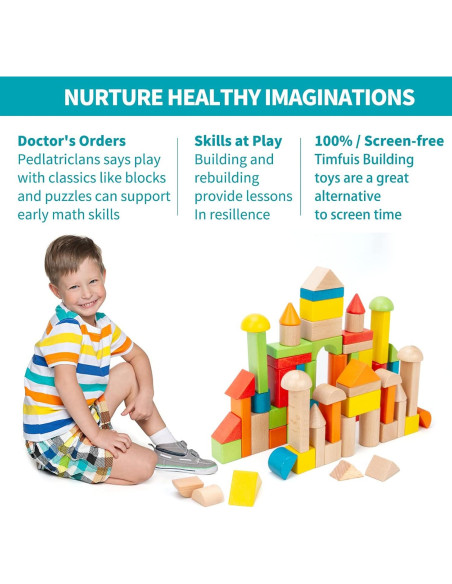Juego de Bloques de Madera Timfuis - 80 Piezas Educativas