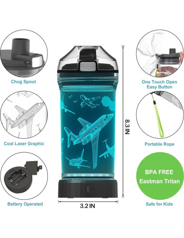 Botella de Agua OkiyiD 14 OZ para Niños con Luz LED 3D - Avián