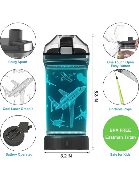 Botella de Agua OkiyiD 14 OZ para Niños con Luz LED 3D - Avián