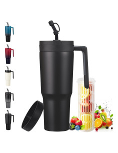 Vaso Aislado VICKNIY 40 oz con Infusor de Frutas - Negro
