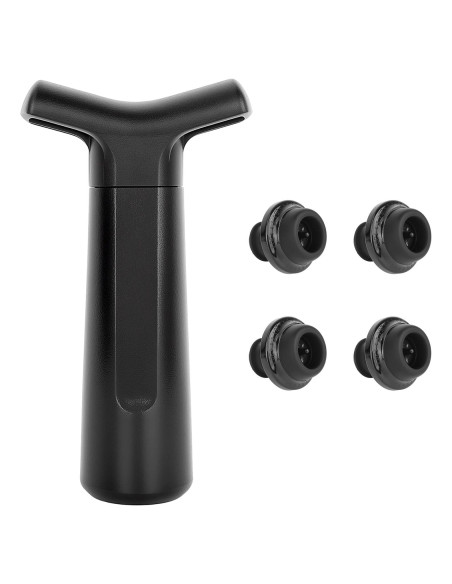 Bomba de Vino Philorn con 4 Tapones de Vacío, Negro