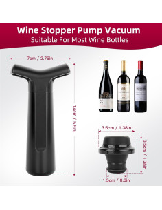 Bomba de Vino Philorn con 4 Tapones de Vacío, Negro 2