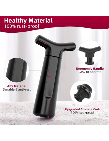 Bomba de Vino Philorn con 4 Tapones de Vacío, Negro