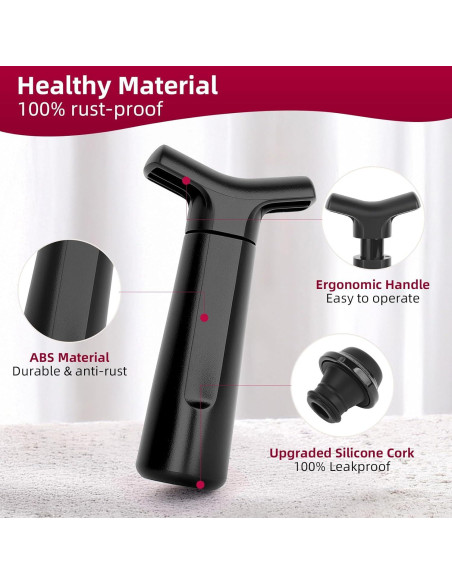 Bomba de Vino Philorn con 4 Tapones de Vacío, Negro