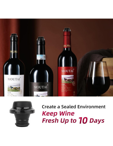 Bomba de Vino Philorn con 4 Tapones de Vacío, Negro