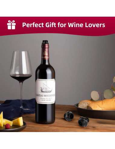 Bomba de Vino Philorn con 4 Tapones de Vacío, Negro