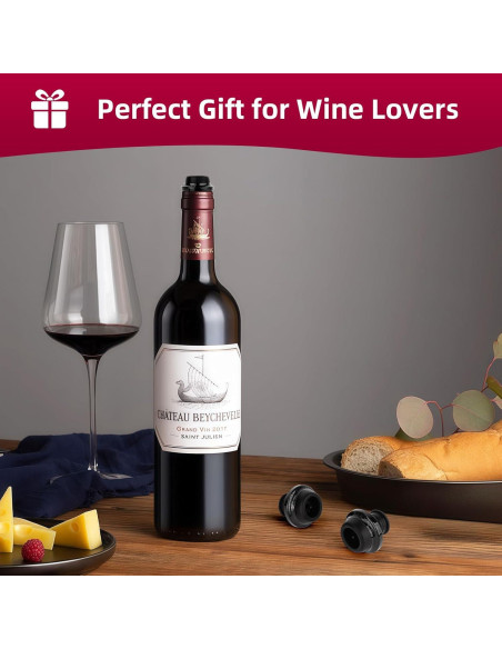 Bomba de Vino Philorn con 4 Tapones de Vacío, Negro