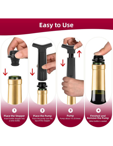 Bomba de Vino Philorn con 4 Tapones de Vacío, Negro