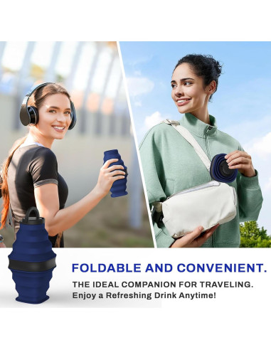 Botella de Agua Plegable Popdigito 600ml Silicona a Prueba de Fugas