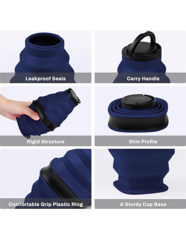 Botella de Agua Plegable Popdigito 600ml Silicona a Prueba de Fugas