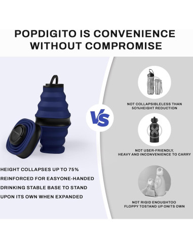 Botella de Agua Plegable Popdigito 600ml Silicona a Prueba de Fugas