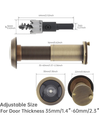 Mirador de Puerta de Latón HOJLKLD 200 Grados con Broca 16 mm