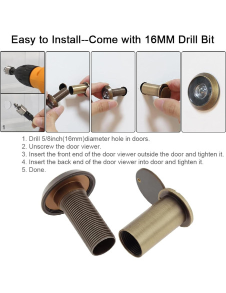 Mirador de Puerta de Latón HOJLKLD 200 Grados con Broca 16 mm