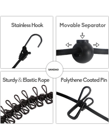 Cuerda de Ropa Portátil AIKESIWAY 1.8m Ajustable con 12 Clips