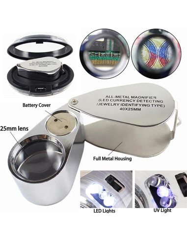 Lupa de Joyero Iluminada 40X JEYUME con Luz LED Plegable
