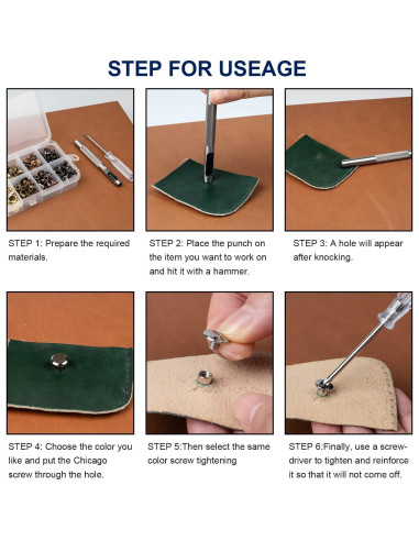 100 Tornillos Chicago para Cuero Siziviki - 5 Colores, 0.9 cm