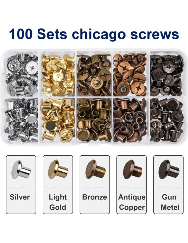 100 Tornillos Chicago para Cuero Siziviki - 5 Colores, 0.9 cm