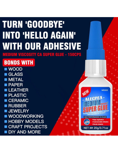 Pegamento CA Medio 20g ALECPEA - Adhesivo Multiusos Rápido