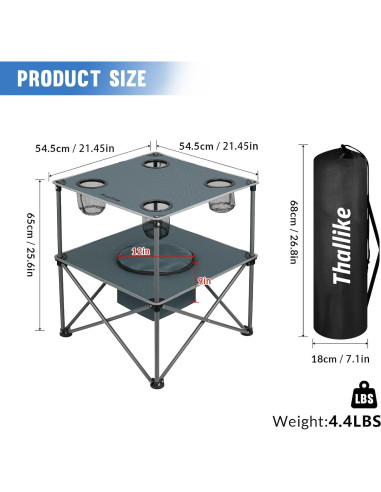 Mesa de Picnic Plegable Thallike con Enfriador 54.61x54.61cm