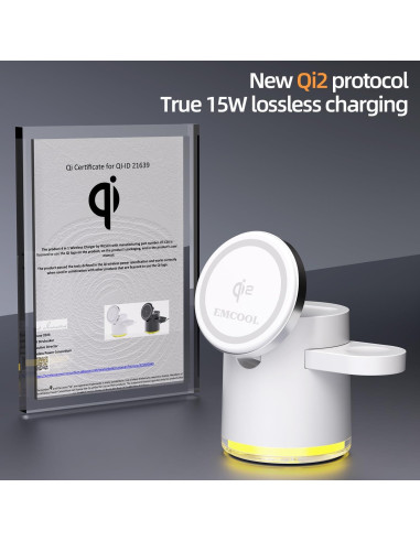 Estación de Carga Inalámbrica 4 en 1 EMCOOL Qi2 15W Negro