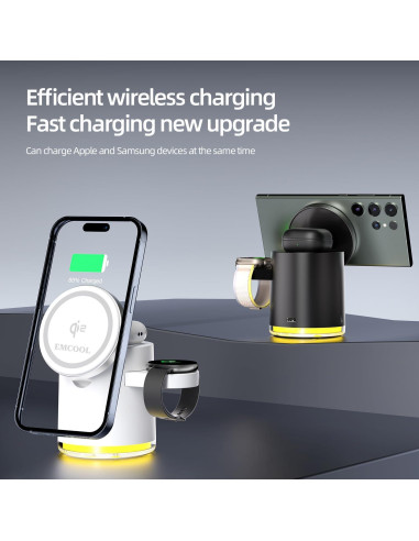 Estación de Carga Inalámbrica 4 en 1 EMCOOL Qi2 15W Negro