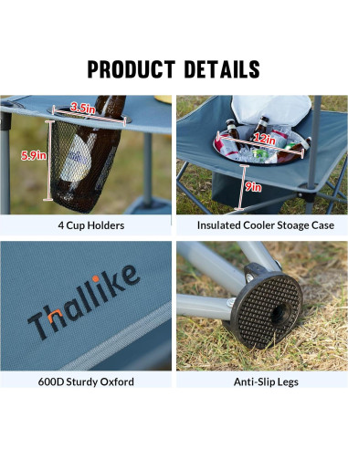 Mesa de Picnic Plegable Thallike con Enfriador 54.61x54.61cm