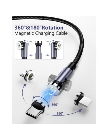 Cable de Carga Magnético 3 en 1 SUNTAIHO Negro 0.49-3m