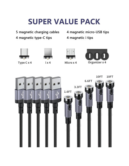 Cable de Carga Magnético 3 en 1 SUNTAIHO Negro 0.49-3m