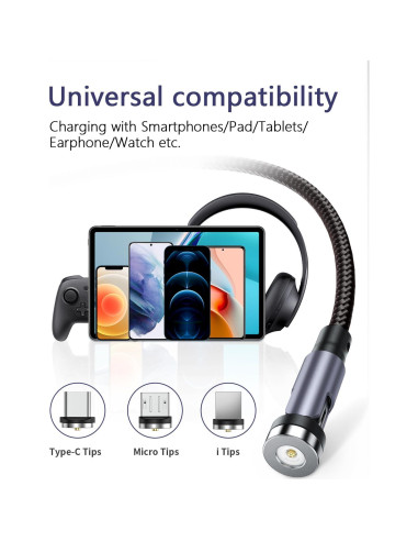 Cable de Carga Magnético 3 en 1 SUNTAIHO Negro 0.49-3m