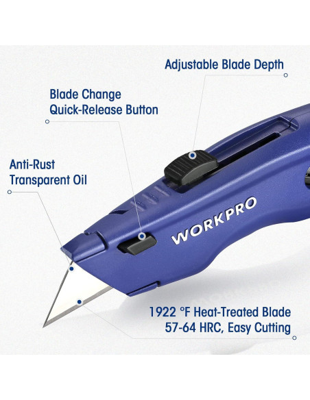 Cuchillo Utility WORKPRO Retráctil 16 cm con 10 Cuchillas