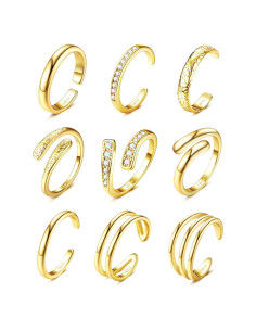 Anillos de Dedo Ajustables Besteel Oro 14K 9 Piezas CZ Mujeres