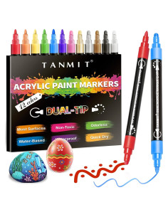 12 Marcadores Acrílicos TANMIT Doble Punta 3MM y 1MM Multicolor