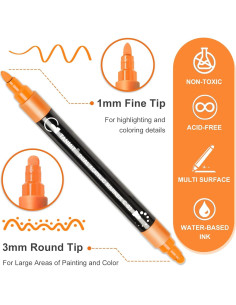 12 Marcadores Acrílicos TANMIT Doble Punta 3MM y 1MM Multicolor 2