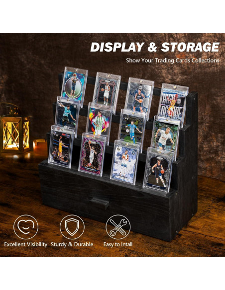 Exhibidor de Cartas Coleccionables Emfogo 3 Niveles Madera Negra