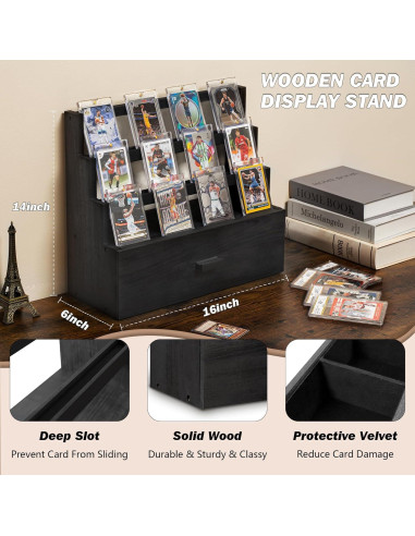 Exhibidor de Cartas Coleccionables Emfogo 3 Niveles Madera Negra