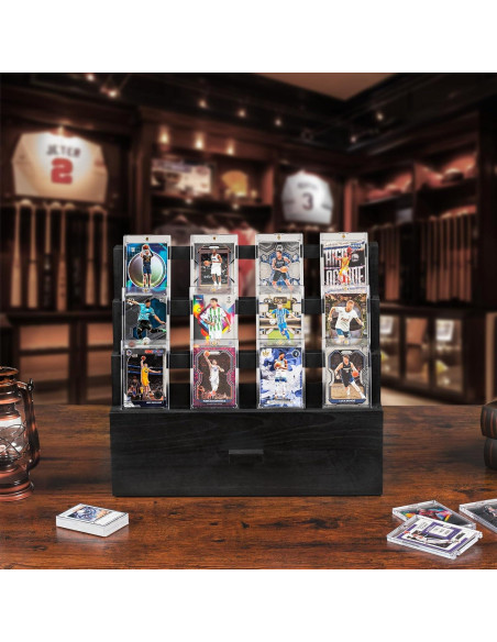 Exhibidor de Cartas Coleccionables Emfogo 3 Niveles Madera Negra