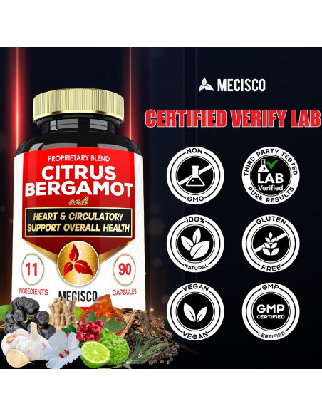 Suplemento de Bergamota Cítrica 1000mg Mecisco - 90 Cápsulas