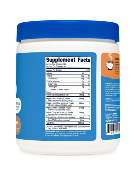 Bebida de Hongos Adaptógenos Nutrizen AM Focus Café Latte 30 Porciones