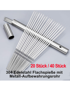 Pinchos de Kebab Reutilizables WILLBBQ 20PCS Acero Inoxidable 34.8 cm 2