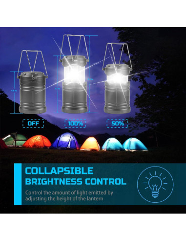 Lámpara de Camping LED Lichamp, 4 Linternas Plegables Gris