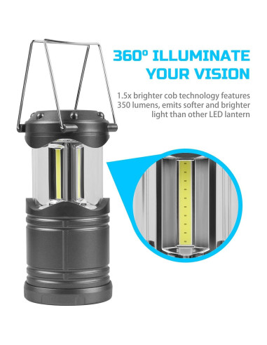 Lámpara de Camping LED Lichamp, 4 Linternas Plegables Gris