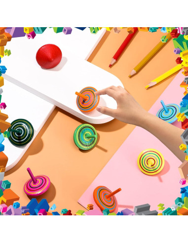 Trompos de Madera Aoriher Coloridos - 12 Piezas Educativos