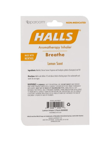 Stick Nasal Halls de Aromaterapia - Limón, 2 Unidades