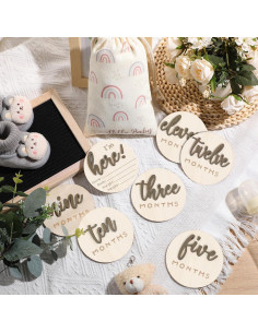 Carteles de Hitos Mensuales 3D de Madera para Bebés - 7 Discos 2