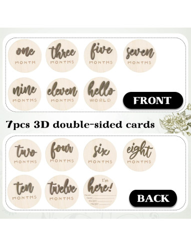 Carteles de Hitos Mensuales 3D de Madera para Bebés - 7 Discos
