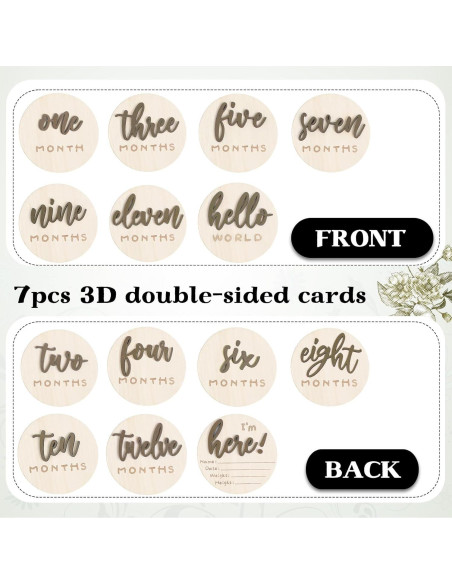 Carteles de Hitos Mensuales 3D de Madera para Bebés - 7 Discos
